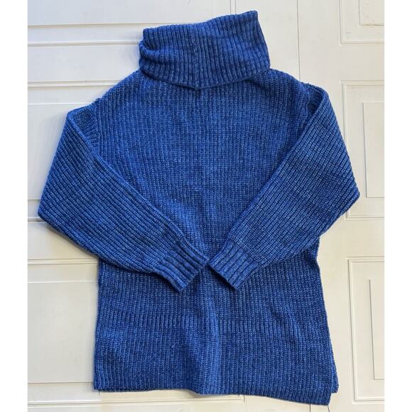 Free People Size S Sweater Turtle Neck Cowl Oversized Blue Tunic Dress - Picture 6 of 6